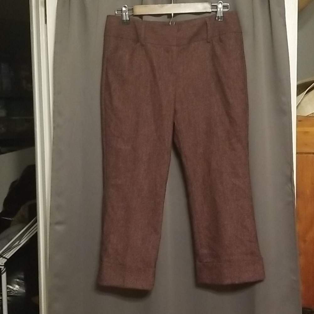 Express Design Studio Womens Wool Blend Capris‎ Burgandy/Black Lined Sz 6 EUC